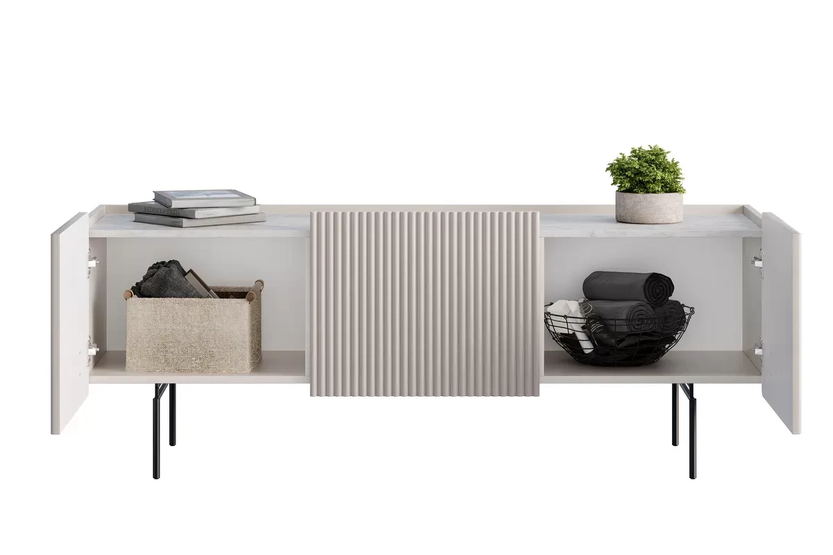 MALMI Szafka RTV 150 2D1SZ - cashmere / crema bianca / czarne nogi - B_162295