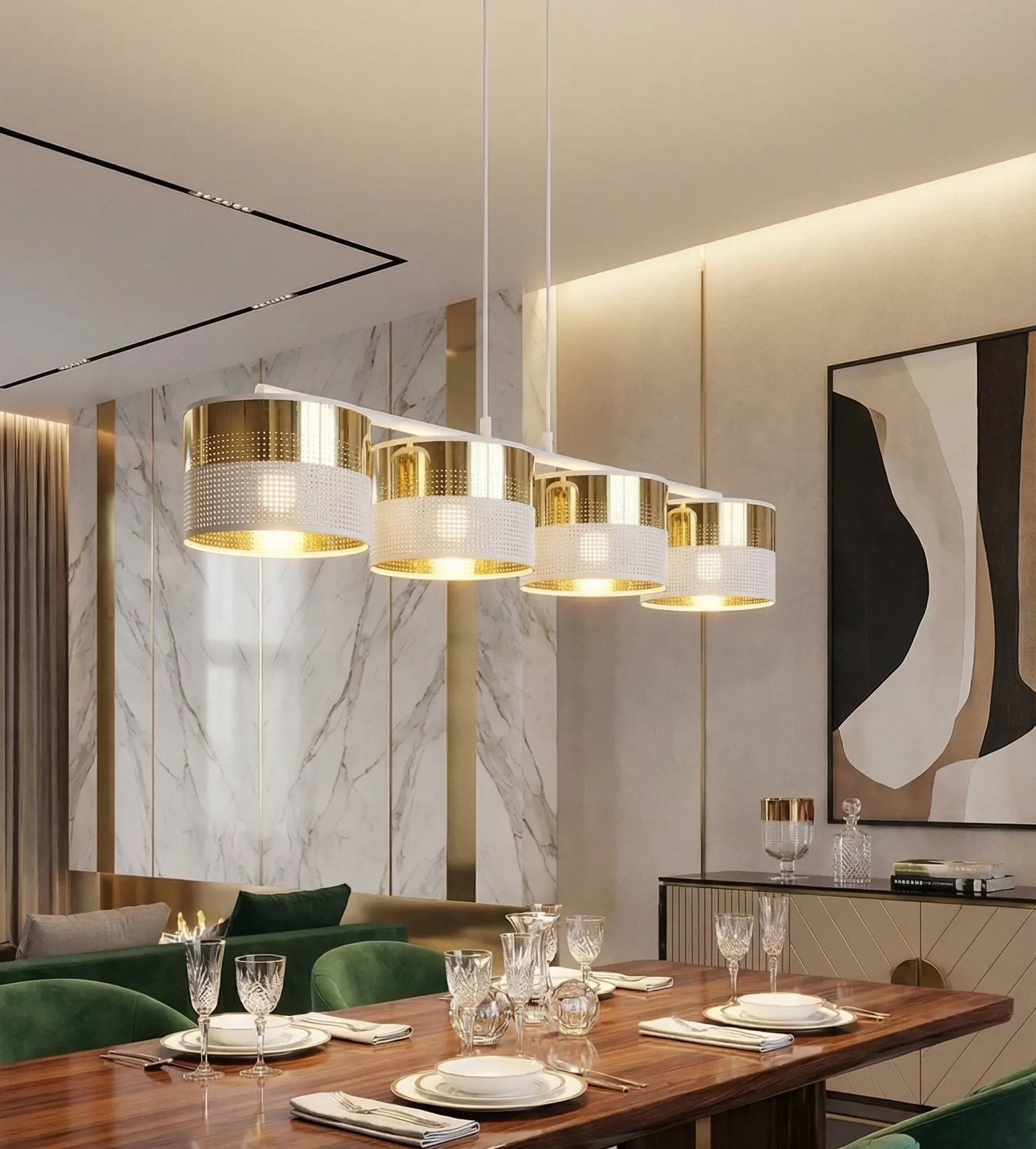 Lampa wisząca LUX 4 WH GOLD z abażurem biała złota - 1650/4