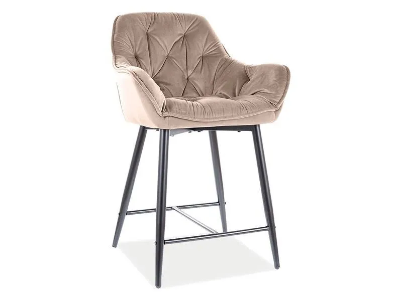Hoker niski z podłokietnikami CHERRY VELVET 88 cm beżowy pikowany Signal — zdjęcie 2