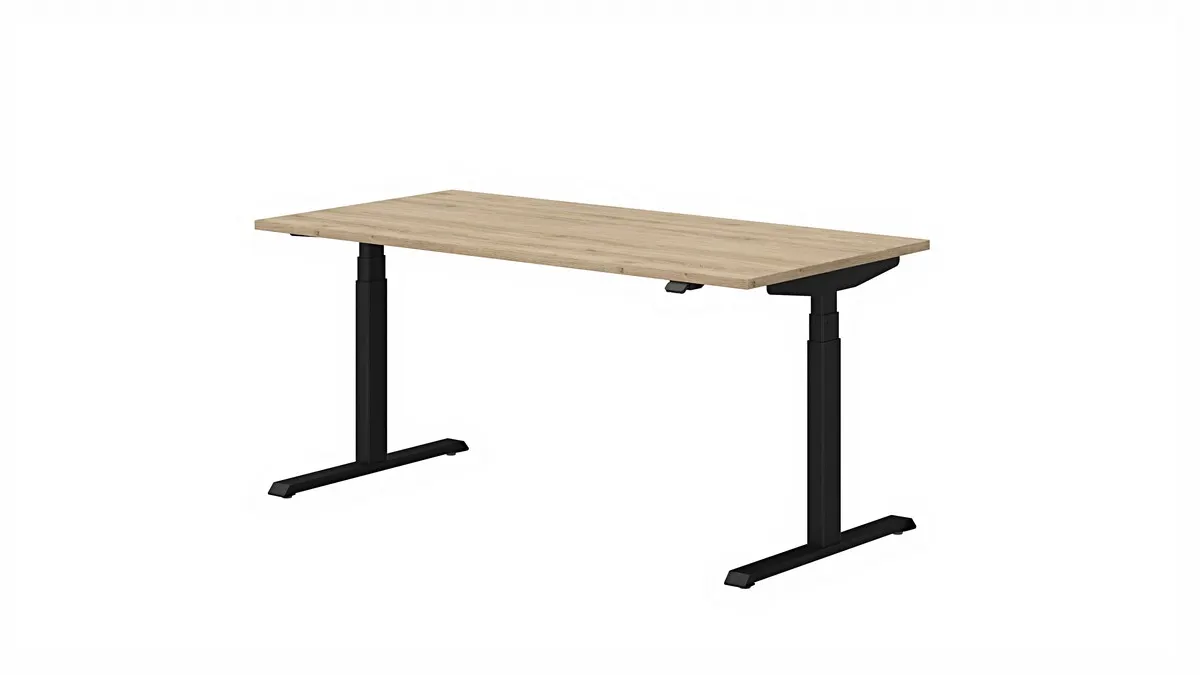Biurko elektryczne OPLITE E z regulacją wysokości dąb naturalny czarne 160x60x62,5(127,5)cm