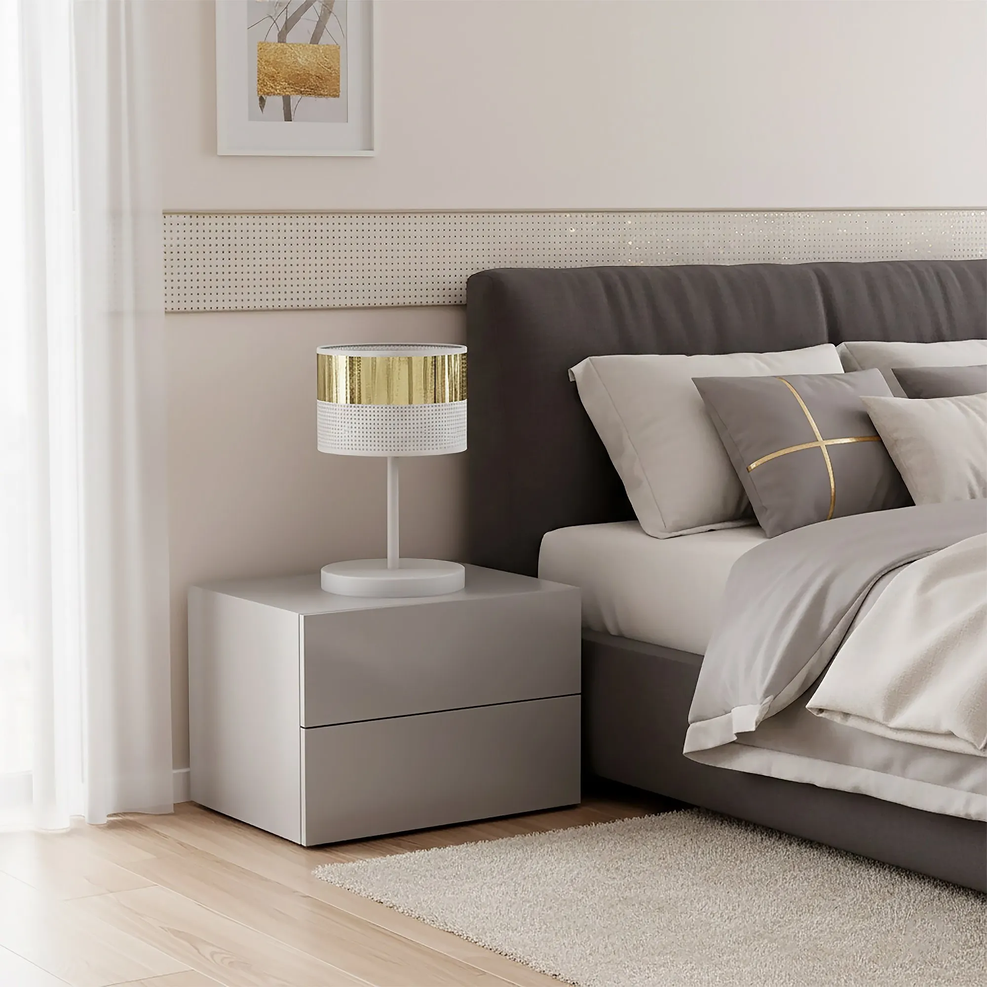 Lampa stołowa LUX LN1 WH GOLD z abażurem biała złota - 1650/LN1