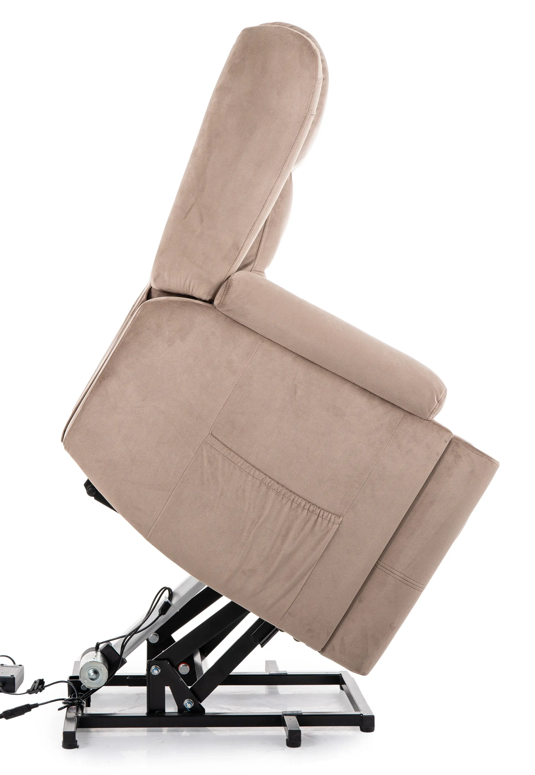 Fotel elektryczny rozkładany MINOS VELVET Bluvel 40 z funkcją pionizacji ciemnobeżowy - MINOSVCBE