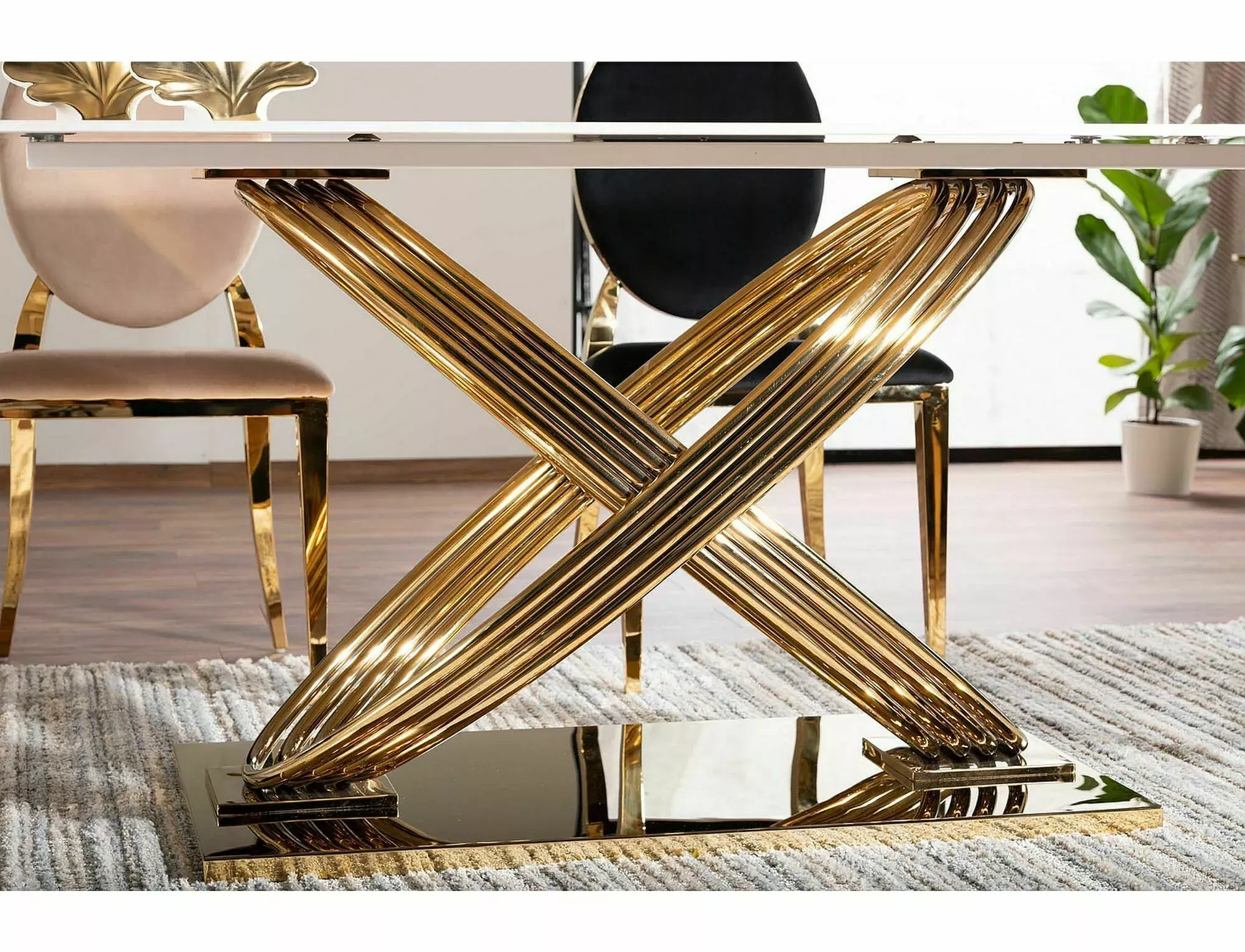 Stół nierozkładany HERMES 90x160 efekt marmuru biały połysk stelaż złoty - HERMESBZL160