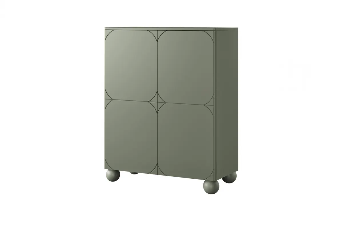 Komoda wysoka 2-drzwiowa z 2 szufladami SONATIA 120cm oliwka nogi kule