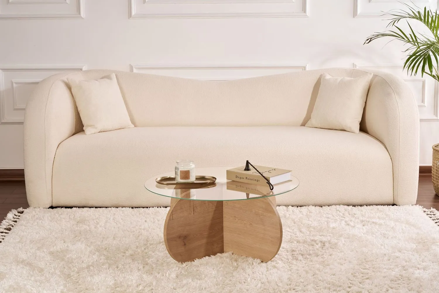 Stolik kawowy okrągły AERIS 75 cm dąb sapphire blat szklany transparentny — zdjęcie 3