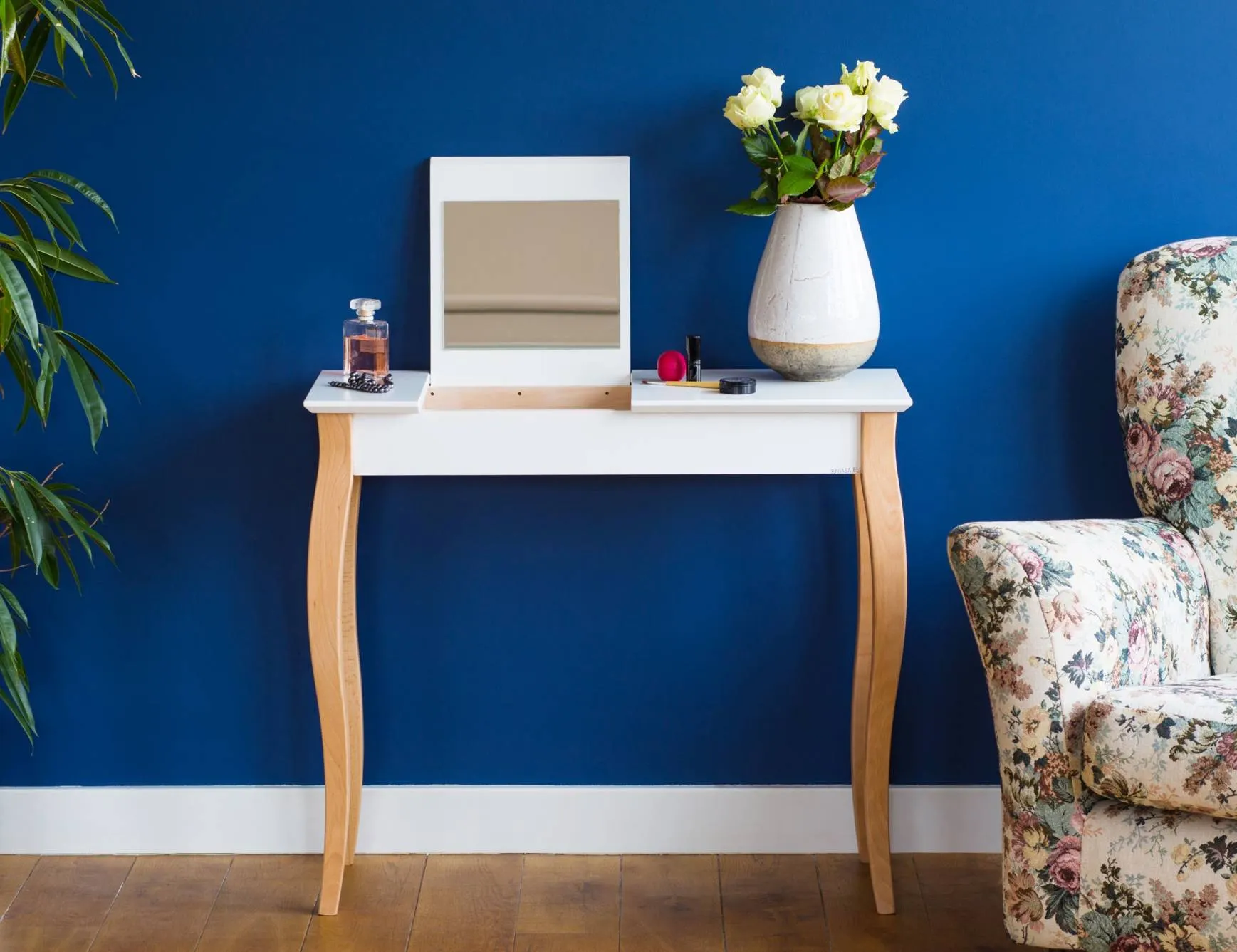 Toaletka z lustrem LILLO 85x35cm kremowy naturalny - NRAGABADTM22