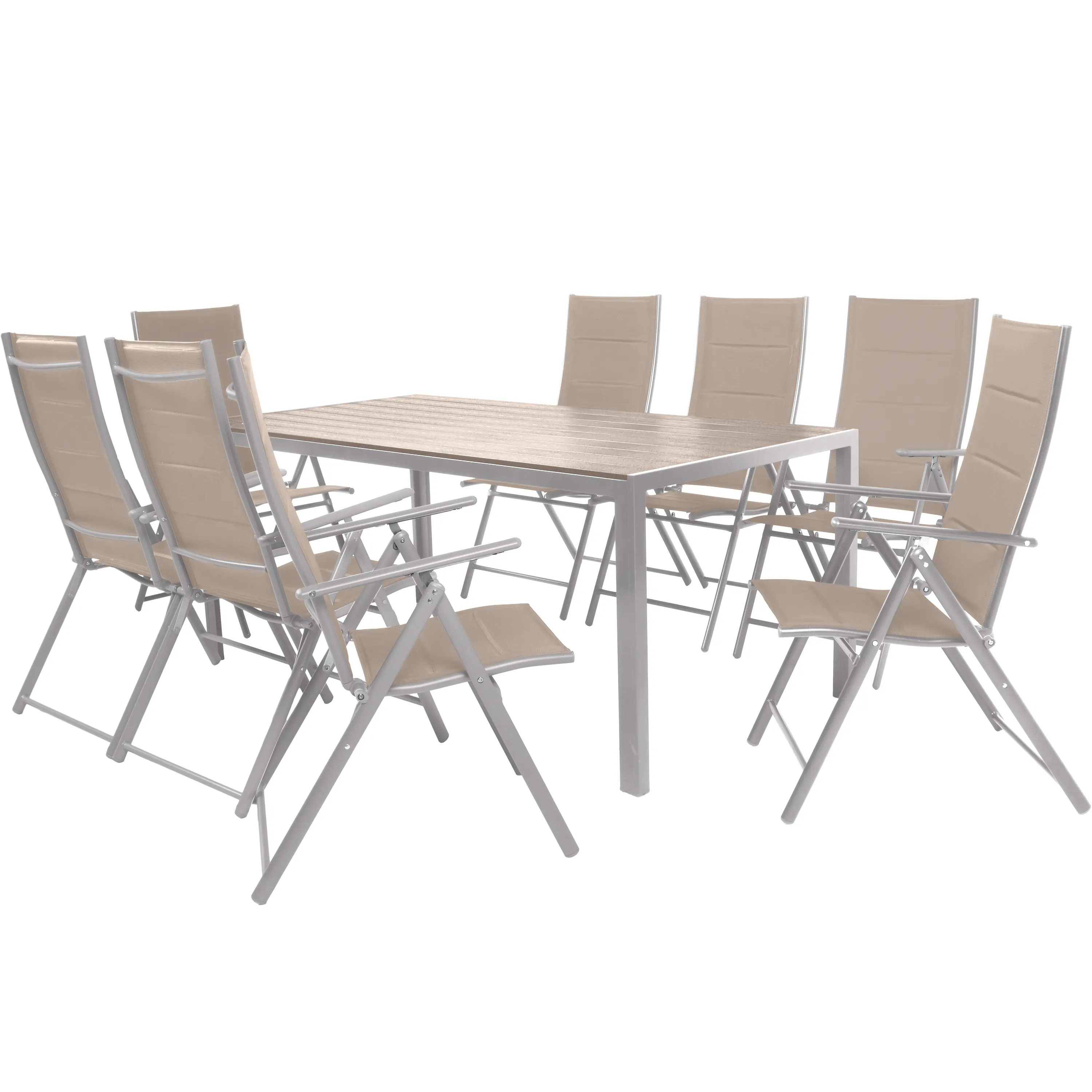 Zestaw Mebli Luxury stół 180x90cm + 8 składanych krzeseł beżowo-srebrny - DLG_95604