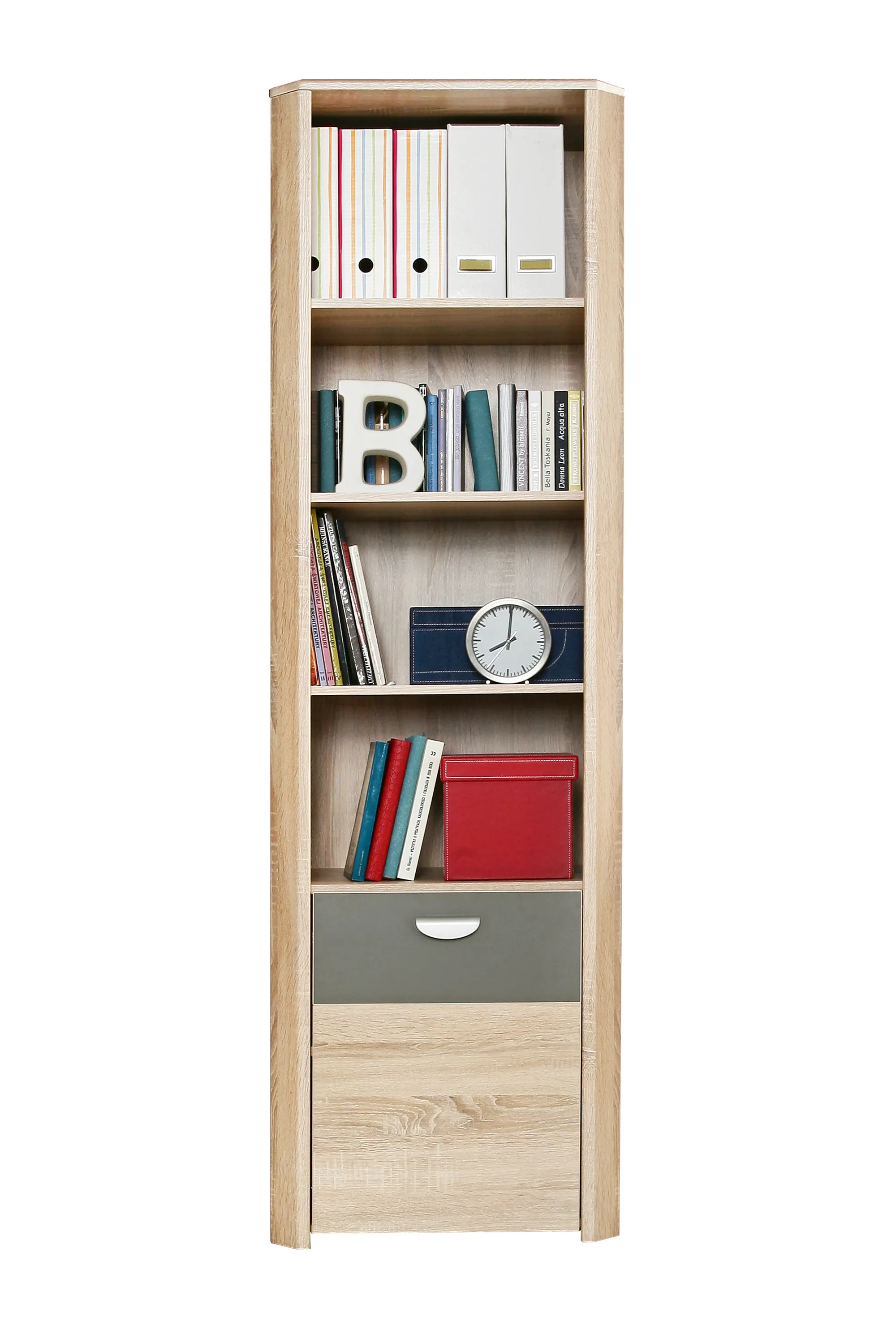 Wysoki regał YOOP 1-drzwiowy, dąb sonoma, szary - YPR71-Q41