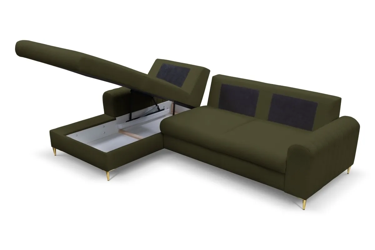 Narożnik rozkładany z pojemnikiem MONACO LOFT 251 cm lewy oliwkowy - MONACO_NAR_LOFT10_L