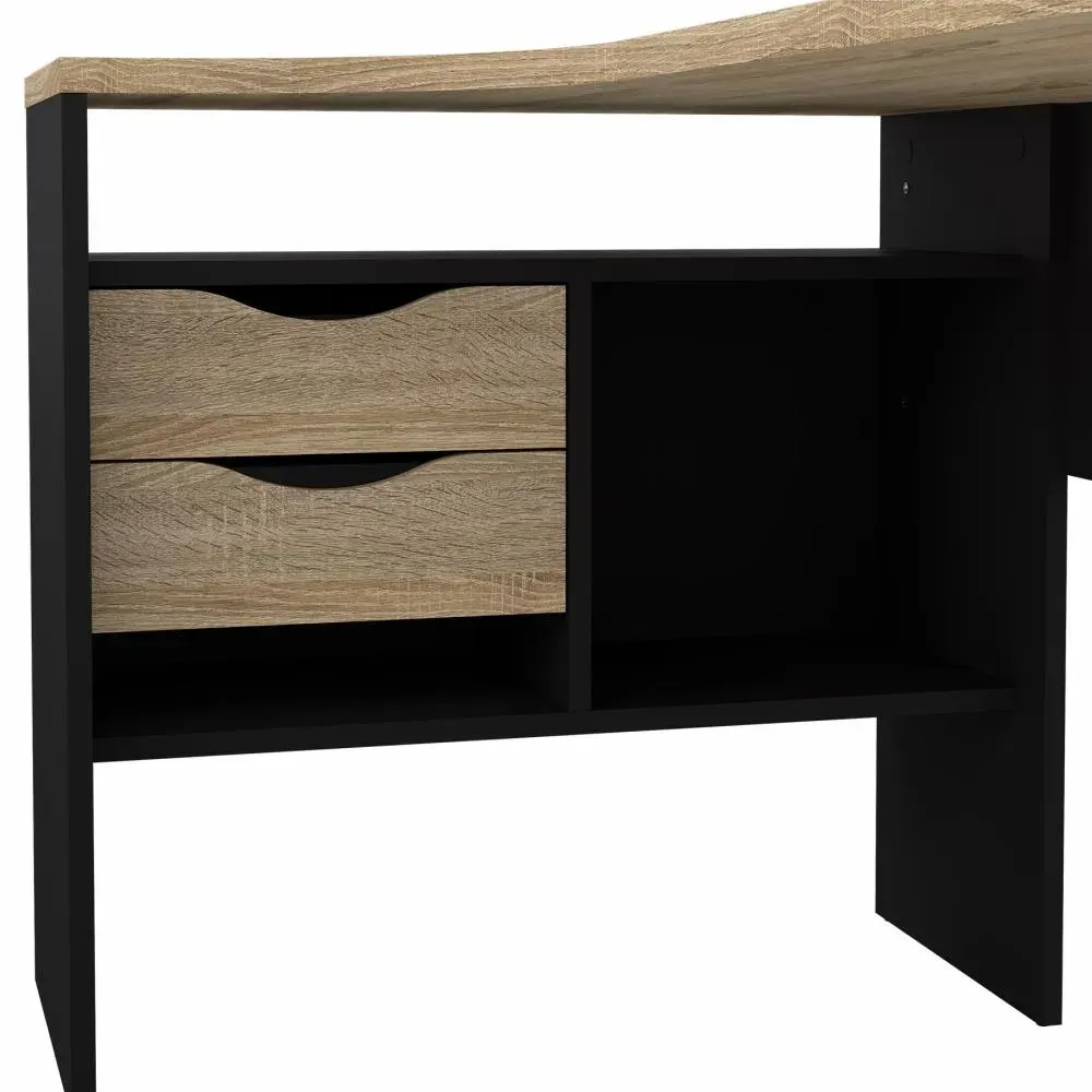 Narożne biurko z 2 szufladami FUNCTION PLUS 145cm czarny mat/dąb - TV_80118GMAK