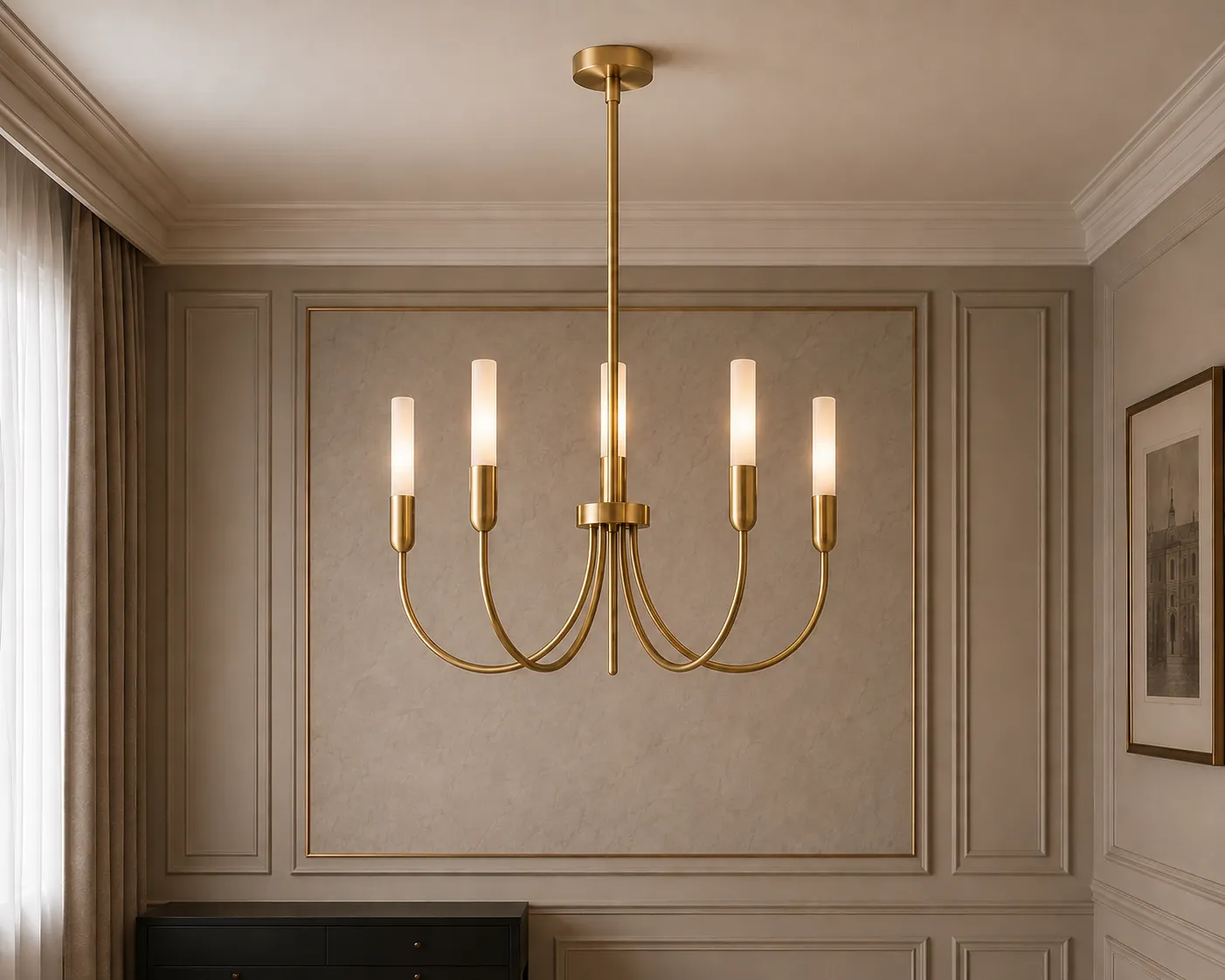 image lampa wisząca, kandelabr, złoty kolor, metalowy design, kinkiet sufitowy