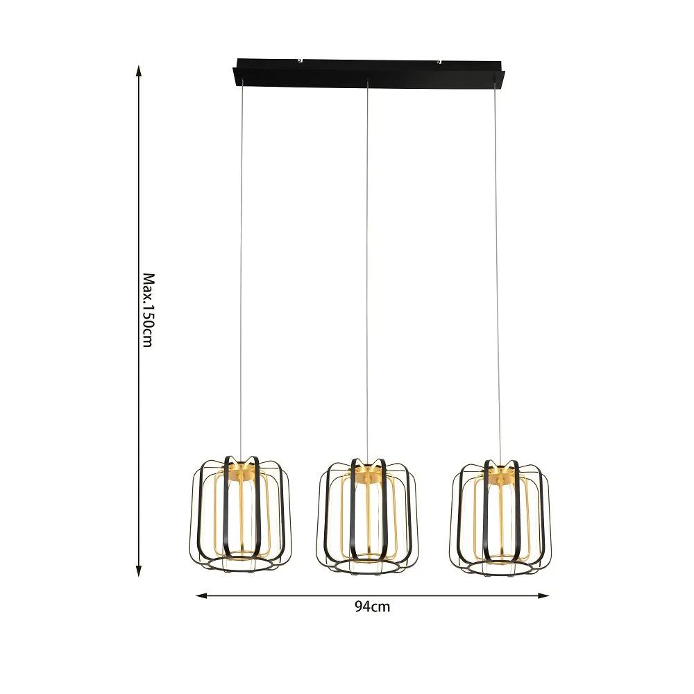 big_7210-0310-size Lampa wisząca XARA potrójna czarno-złota 94x150 cm ze ściemniaczem LED - 7210-0310