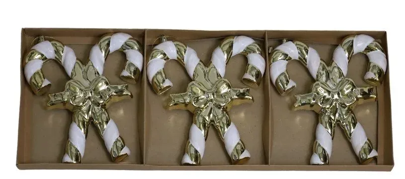 Komplet 3 lasek cukrowych na choinkę 8511 złoto-białe