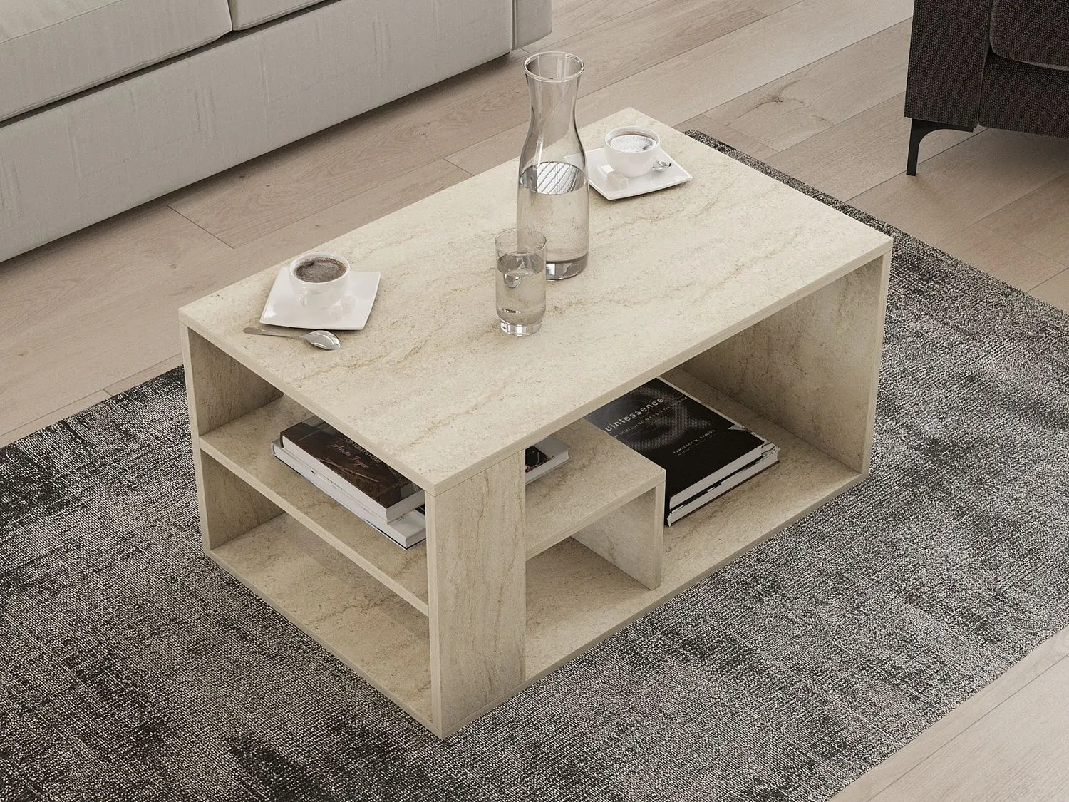 Stolik kawowy z półką EROS 40x80 cm trawerttynowy - ASI_495SSE2111