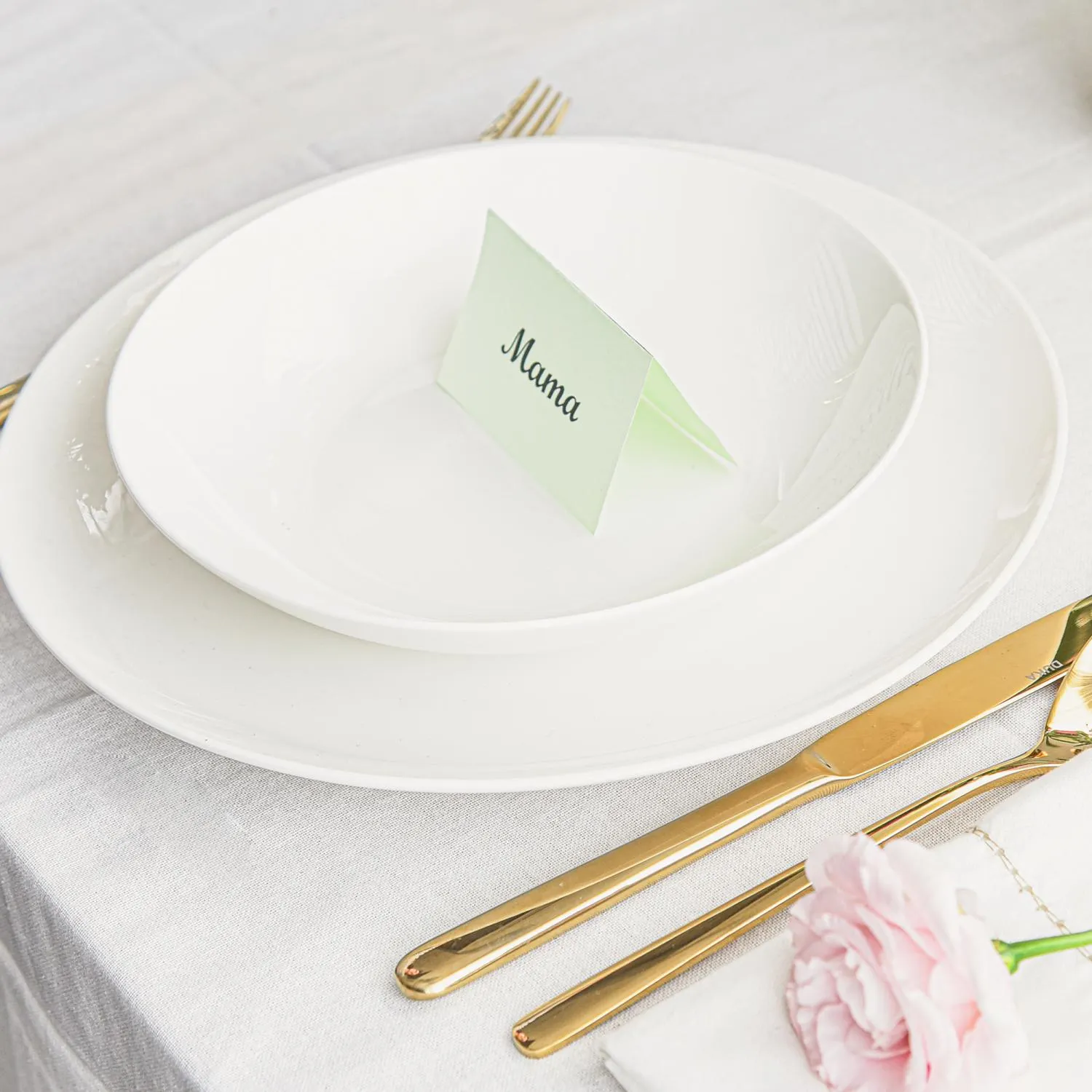 plate, dinnerware, white, table setting, name card