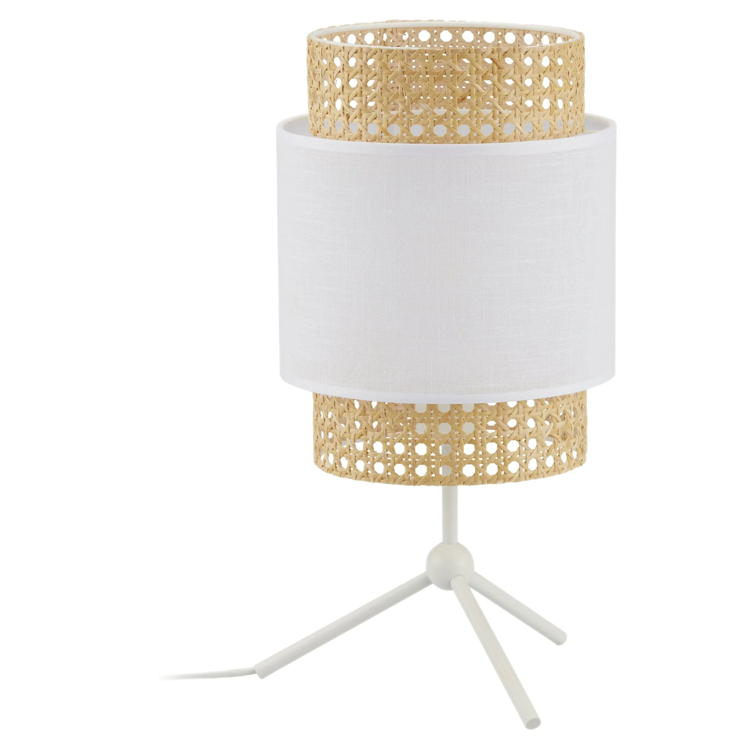 Lampka nocna BOHO biała na metalowej podstawie z rattanowym kloszem 45x20cm