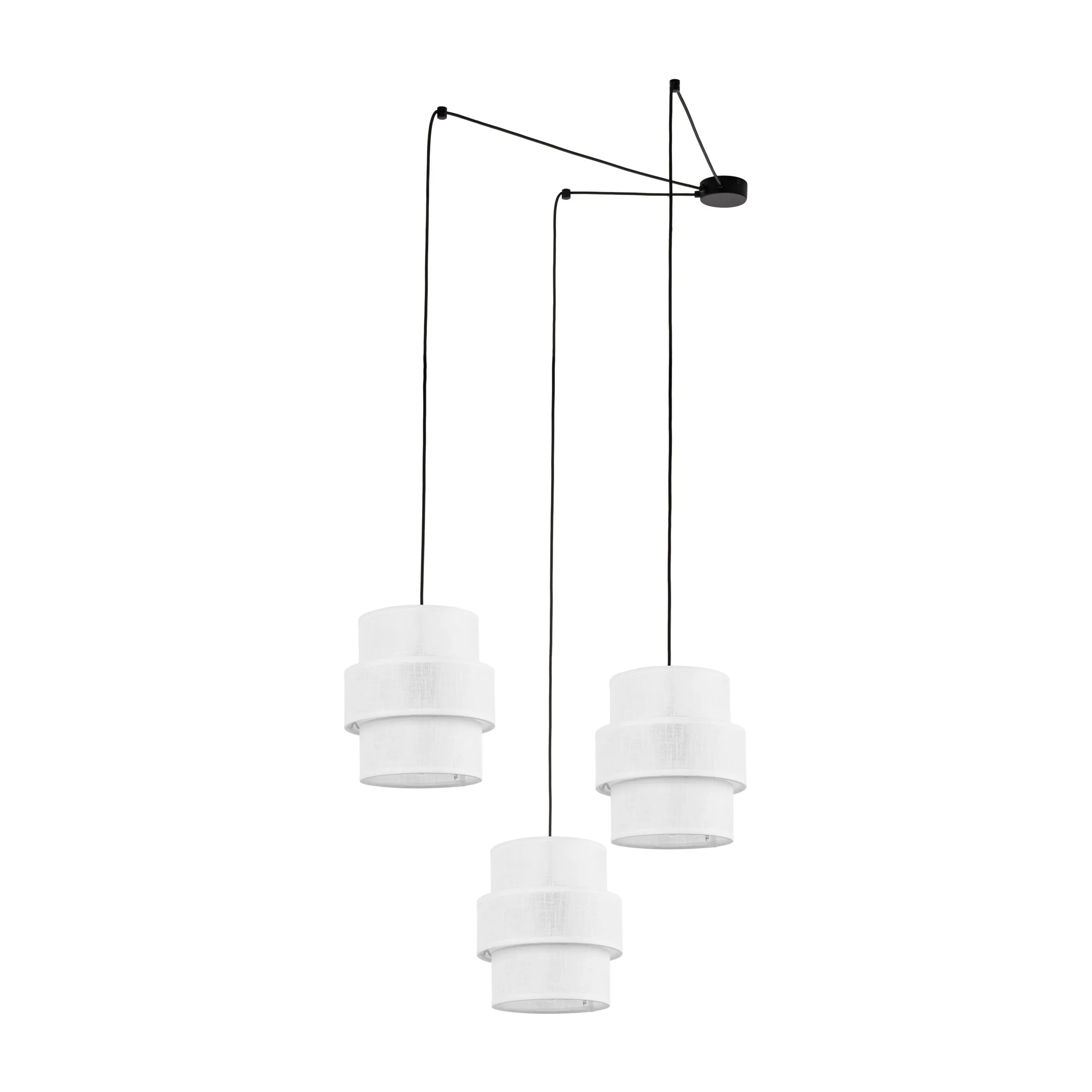 Lampa wisząca CALISTO czarna z białymi kloszami z tkaniny podwieszona dodatkowo 150cm - TK_5975