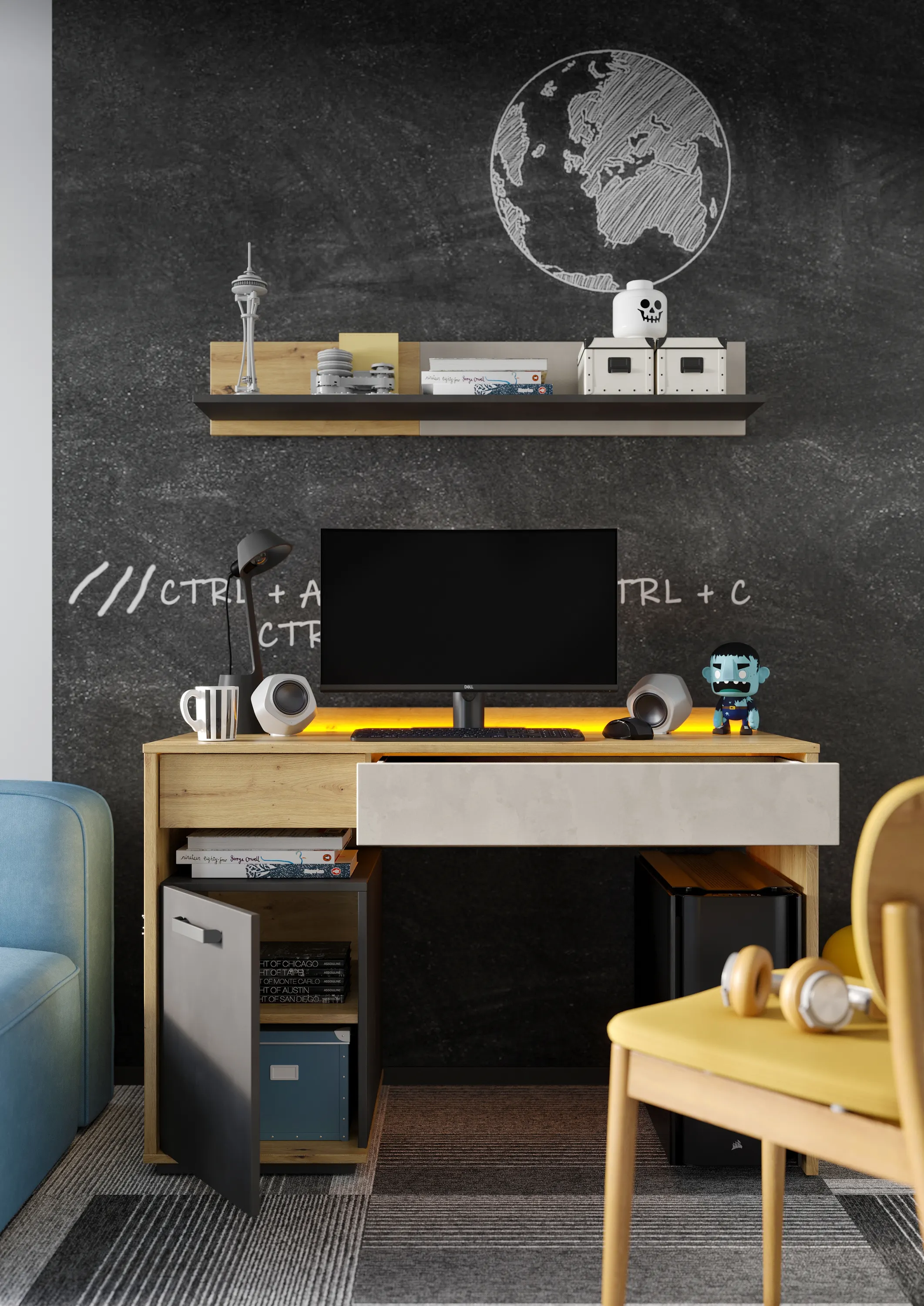 Biurko LED Qubic QB-08 120cm dąb artisan - QB8DAR