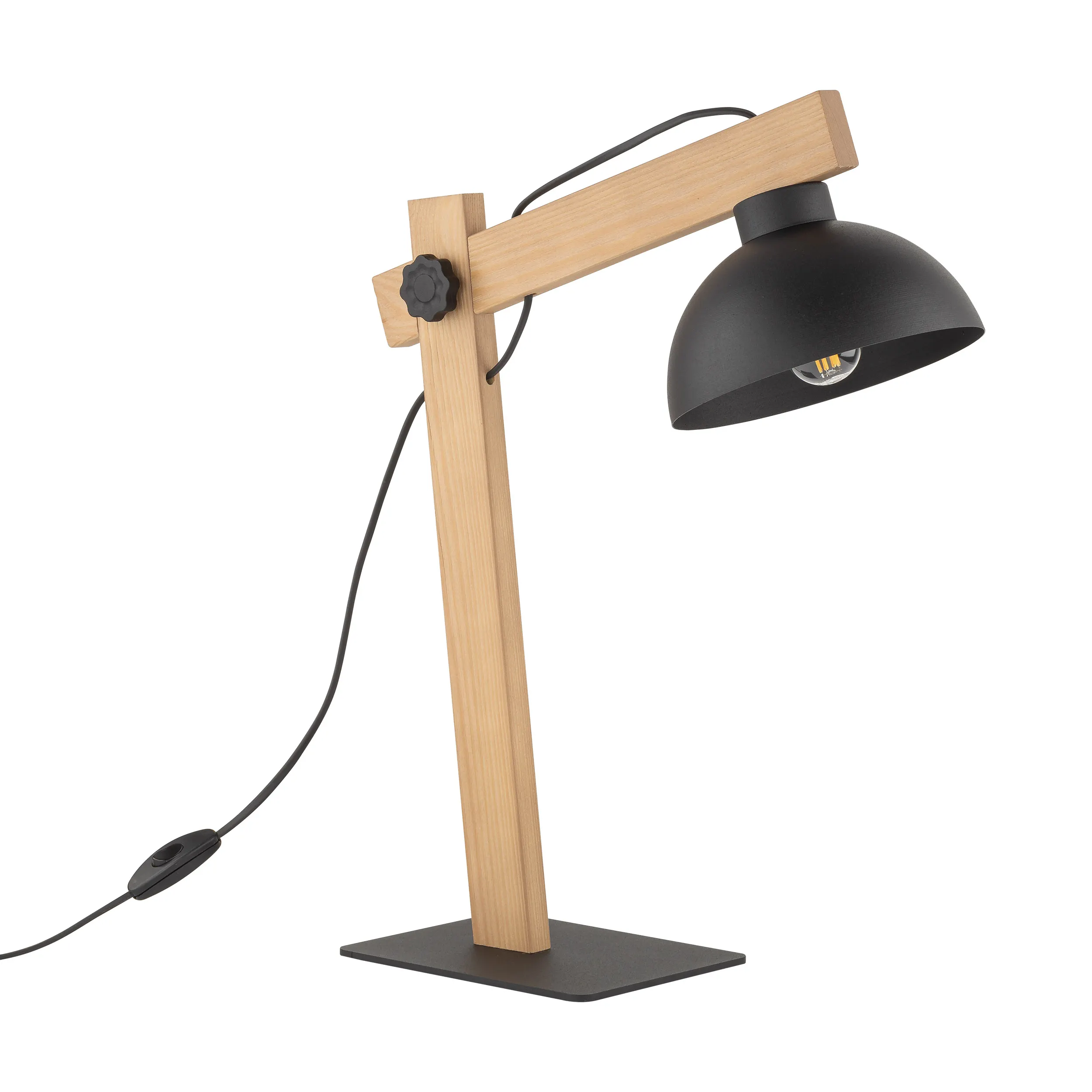 Lampka nocna OSLO czarna sosnowe jasne ramiona 52x42x18cm