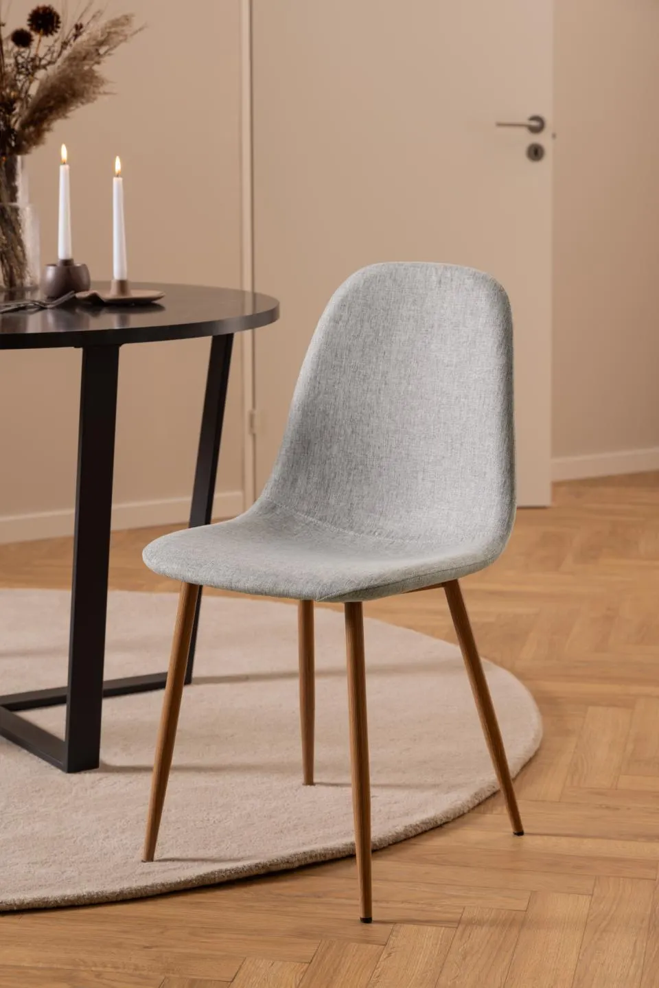 Krzesło tapicerowane Aruba Jasnoszary, Efekt drewna ( zestaw 4 sztuk ) - 0000102094