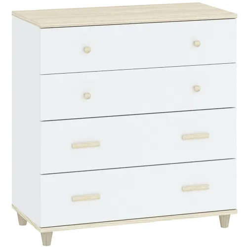 Komoda z 4 szufladami GOODY drewniane uchwyty i nóżki biały akacja Meble, Szafka, Szuflada, Komoda, Skrzynka pocztowa