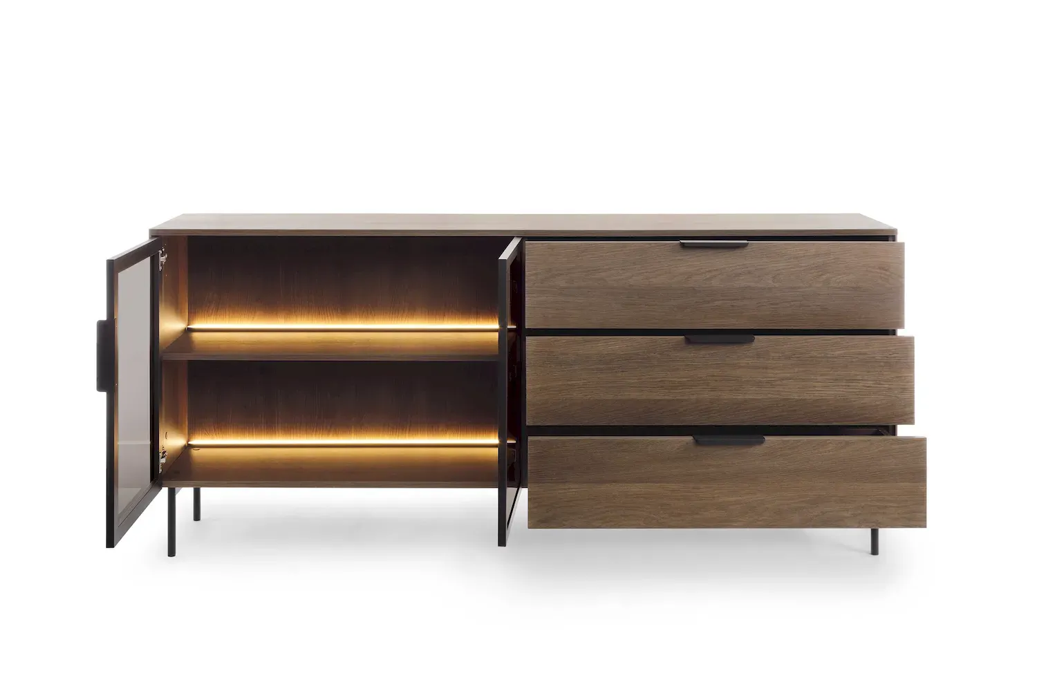 Komoda 2-drzwiowa z 3 szufladami LUMI z oświetleniem LED dąb dunin - LA_LUMI_KOMODA_181_2D3S_DUNIN