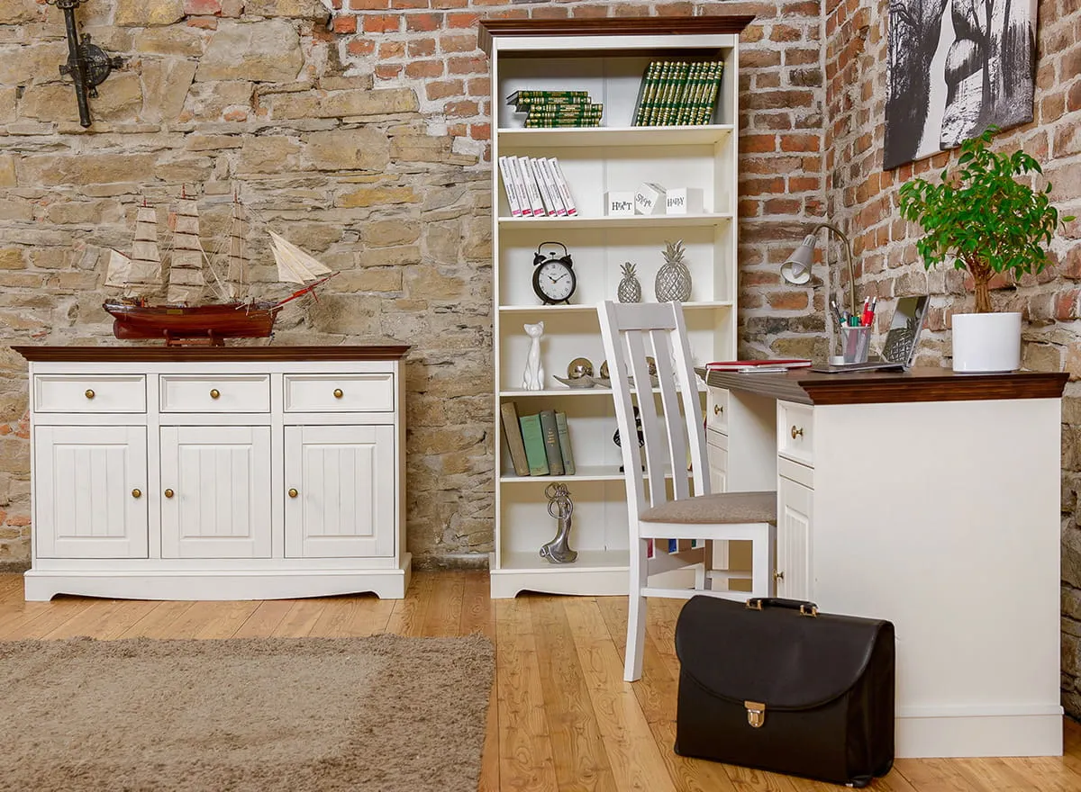 Regał sosnowy BELLUNO ELEGANTE biały, orzech - PL007B/O