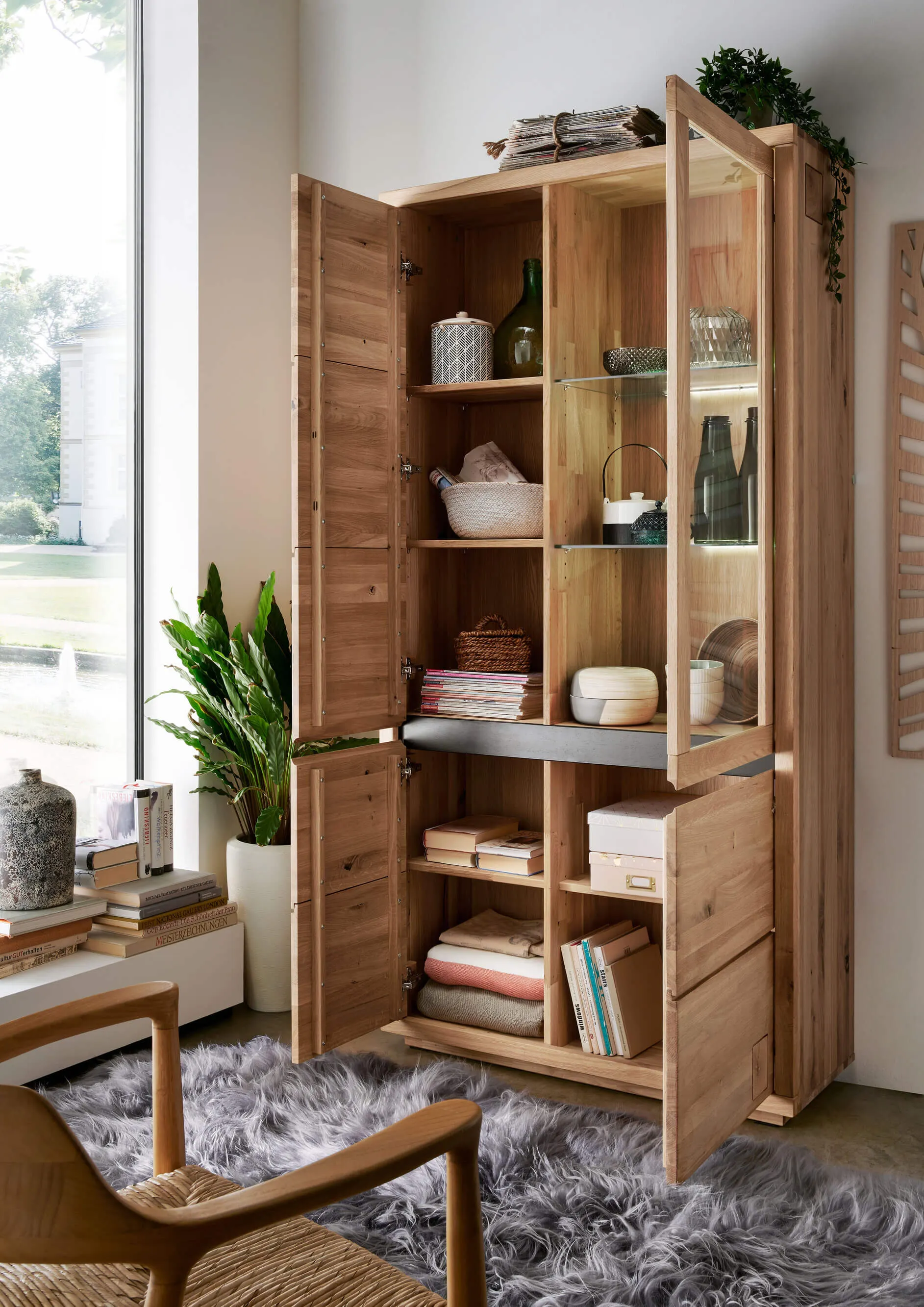 Witryna dębowa HALLOW 205x103 z 4 szafkami prawa - GK_1031595201