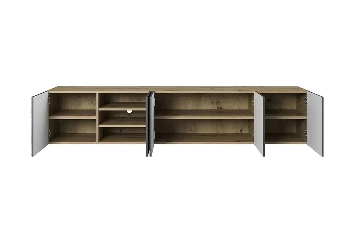 Szafka RTV ASHA 200 5D - szara - dąb artisan - ryflowany front - wisząca - B_52252