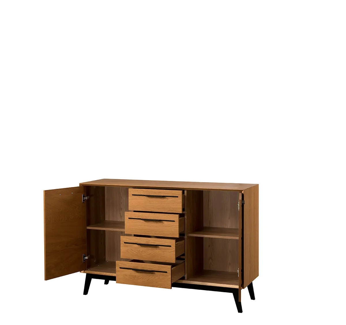 Komoda 2-drzwiowa z 4 szufladami LAZURE 45 dąb karmelowy, czarny 136x90x42cm — zdjęcie 3