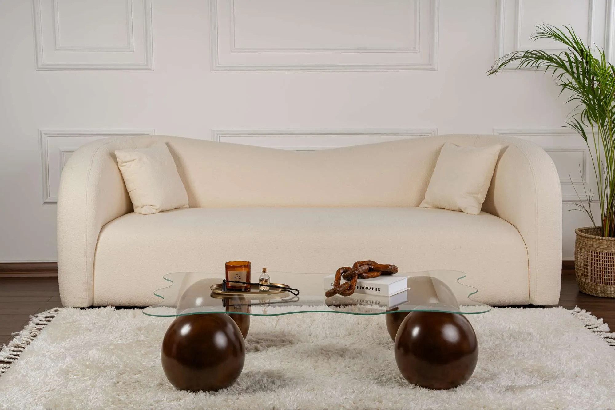 Stolik kawowy NOXA 80x120 cm nogi kuliste orzech blat transparentny - ASI_857NRD1135