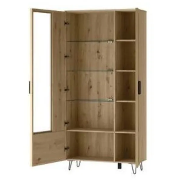 Witryna LIMBO 12 dwudrzwiowa z drewna dębowego z oświetleniem dąb artisan 200x95x42cm - TH-100-1587