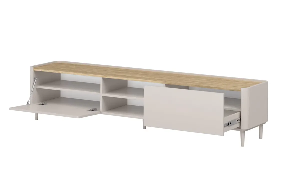 Szafka RTV z klapą i 1 szufladą ELIVO RTV 220cm drewniane nóżki cashmere dąb olejowany — zdjęcie 3