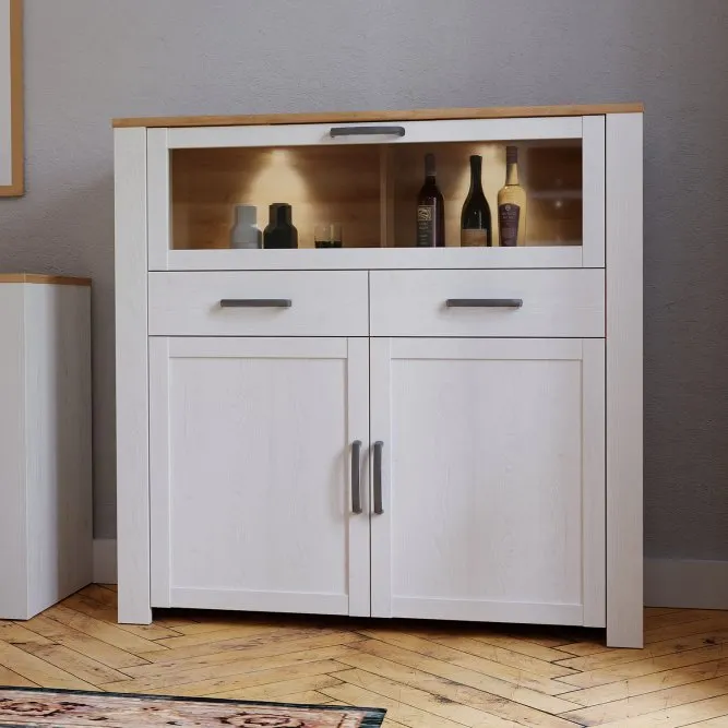 Witryna barek z witryną i szufladą CHISBURY - dąb riviera, modrzew jasny sibu - BHLK321-M482