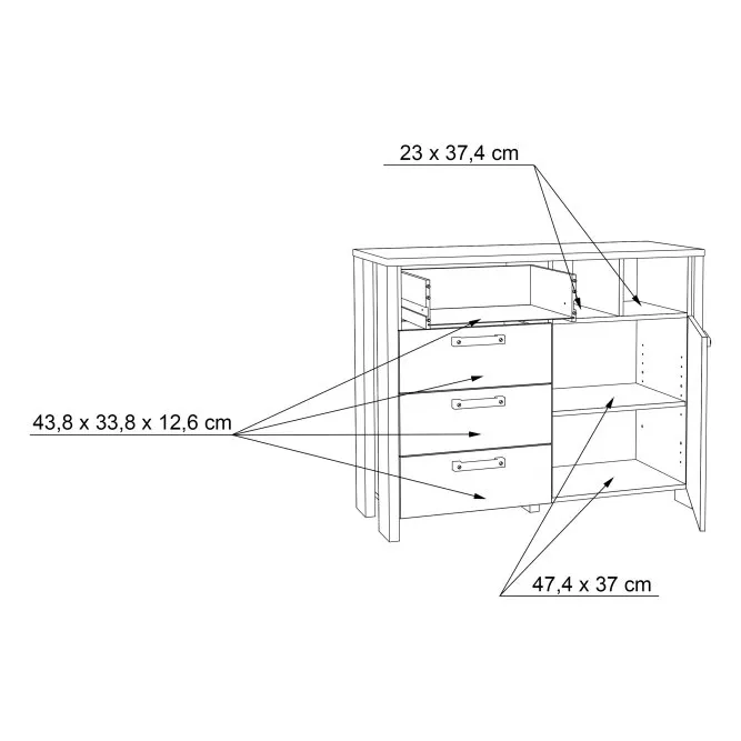 Komoda CLIF 1-drzwiowa z 4 szufladami i wnękami - old wood vintage, beton - CLFK221-C546