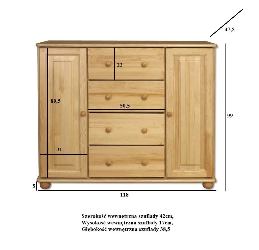 KD117 komoda S118 W100 G47 sosna naturalny DREWMAX — zdjęcie 3
