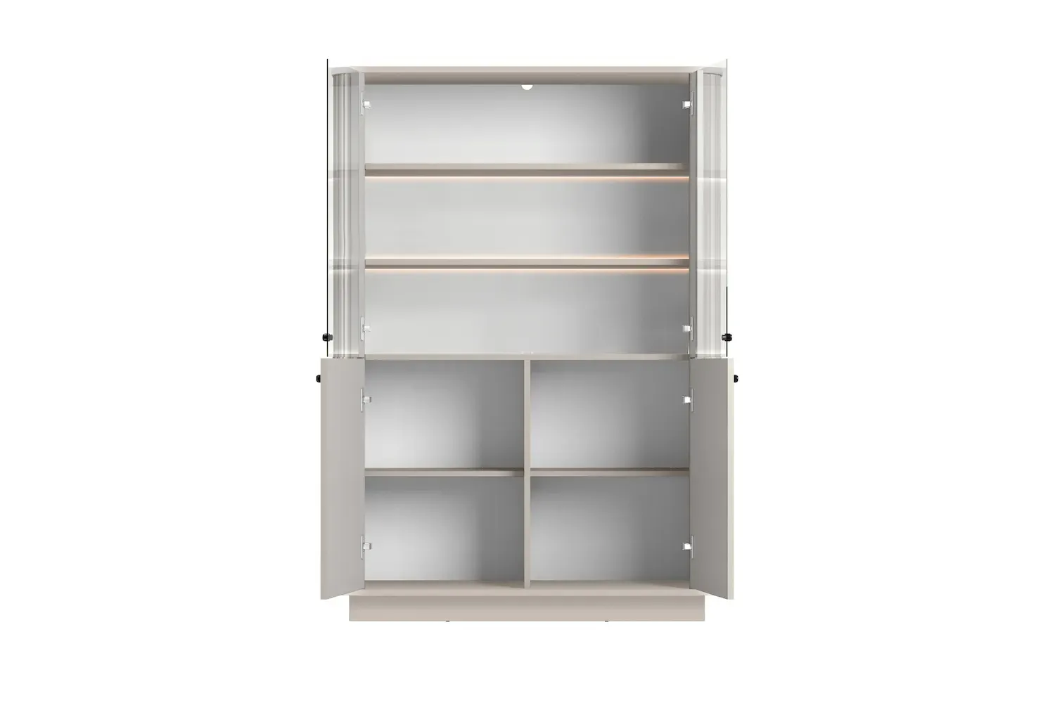 Witryna 4-drzwiowa VESPER z oświetleniem ryflowany front - cashmere czarne uchwyty cokół - B_169474