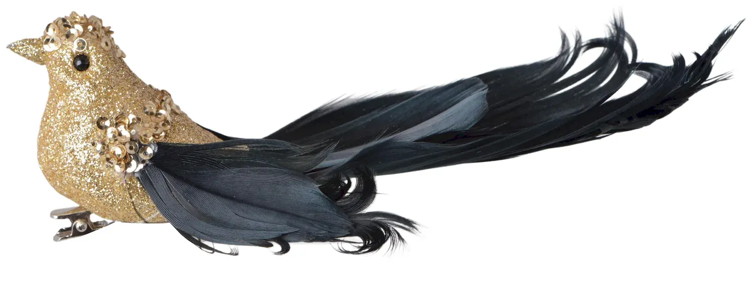 PTASZEK Z KLIPEM złoty z czarnym ogonem PTASZEK Z KLIPEM złoty z czarnym ogonem