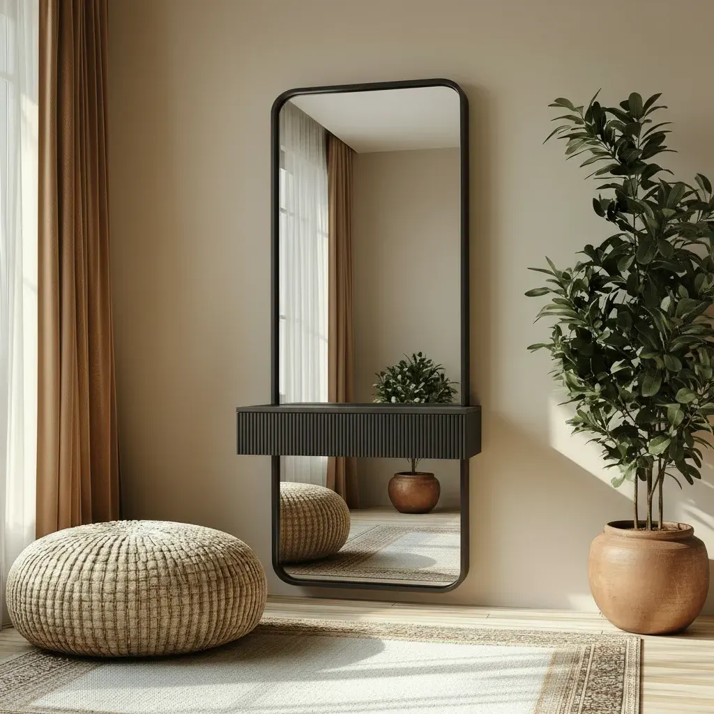 Lustro GRID w czarnej ramie MDF z ryflowaną szafką na klucze 40X140-S12