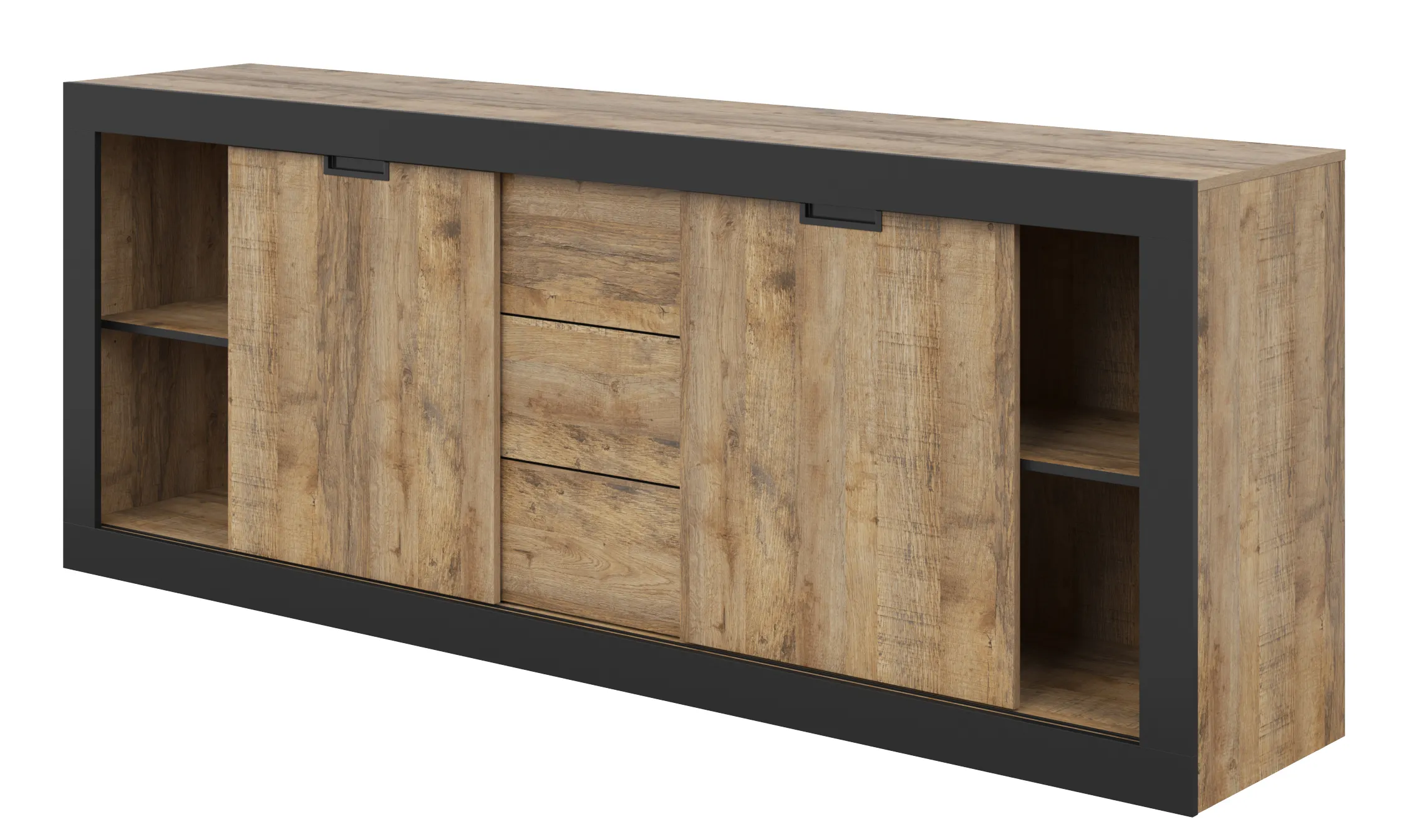 Komoda 2-drzwiowa z 3 szufladami TUDOR - dąb samdal, czarny - 24WSNZ25