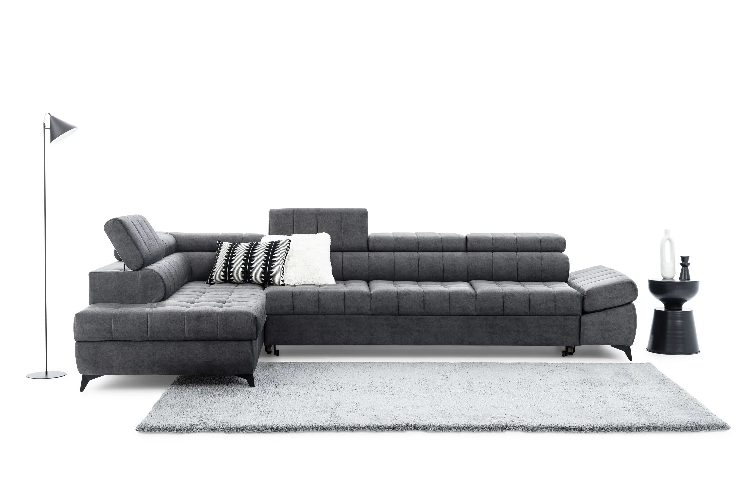 Narożnik lewostronny VALORIS MAXI regulowane zagłówki i podłokietniki tkanina Zeta 305 beżowy - B_168598