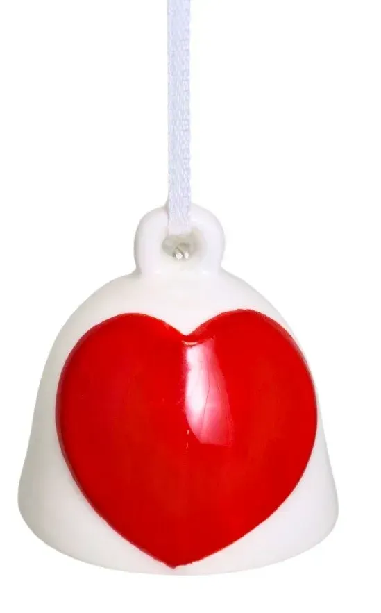 DZWONECZEK ceramiczny DISPLAY biały z czerwonym sercem