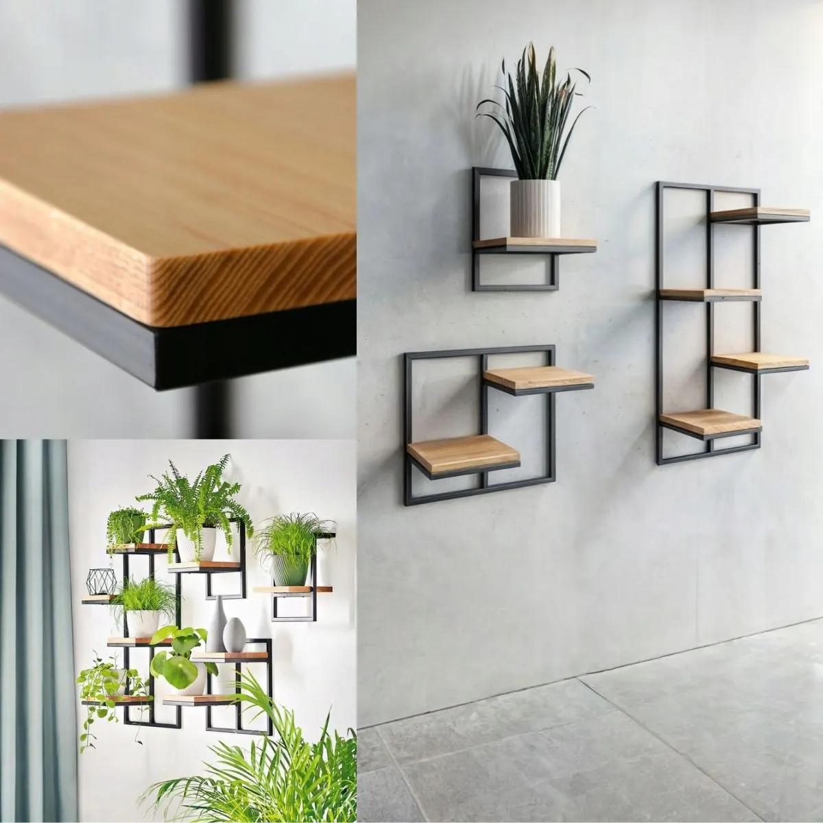 Kwietnik wiszący LENS L metal drewno czarny naturalny - LD_TZ000086