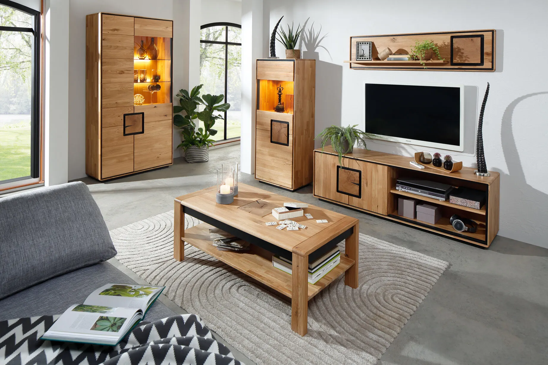 Kredens-witryna dębowa z przeszkleniem MELLOW 1-drzwiowy 60x151 lewy - GK_103625211