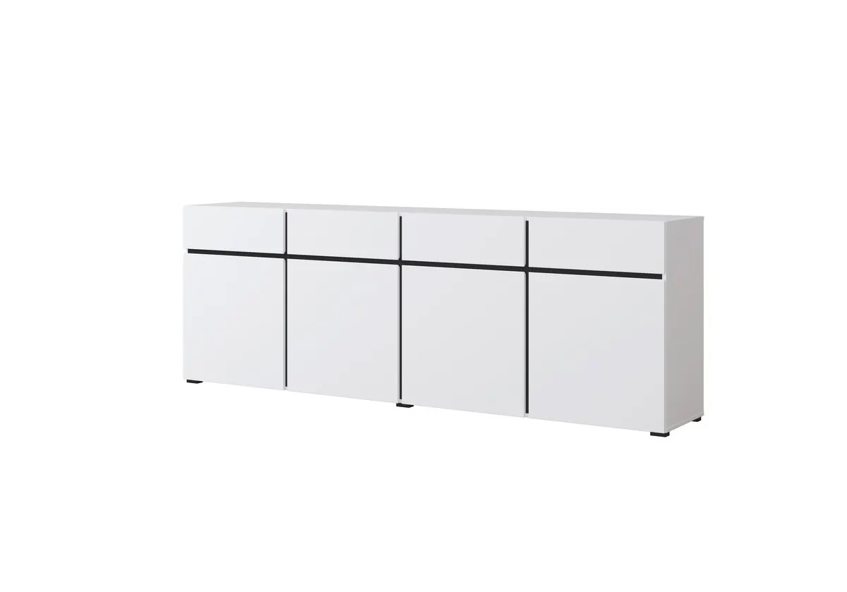 Komoda 4-drzwiowa z szufladami CROSS 225 cm biało-czarna — zdjęcie 2