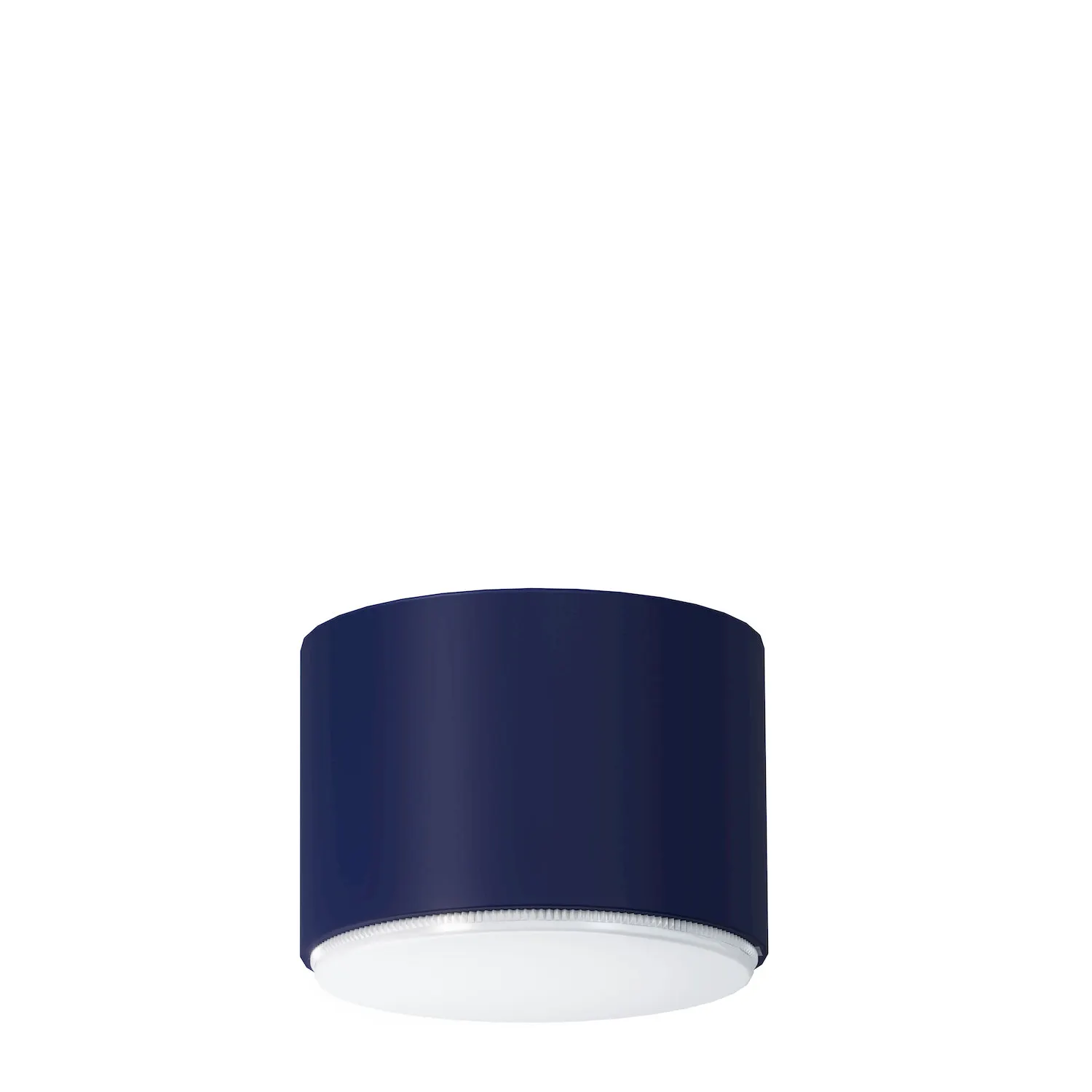 lampa sufitowa, niebieska obudowa, białe dno, plafon, korpus cylindryczny