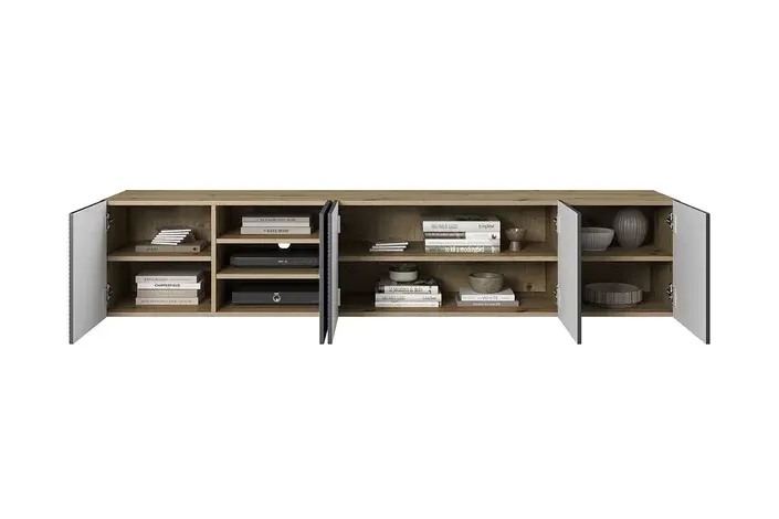 Szafka RTV ASHA 200 5D - szara - dąb - ryflowany front - cokół — zdjęcie 4