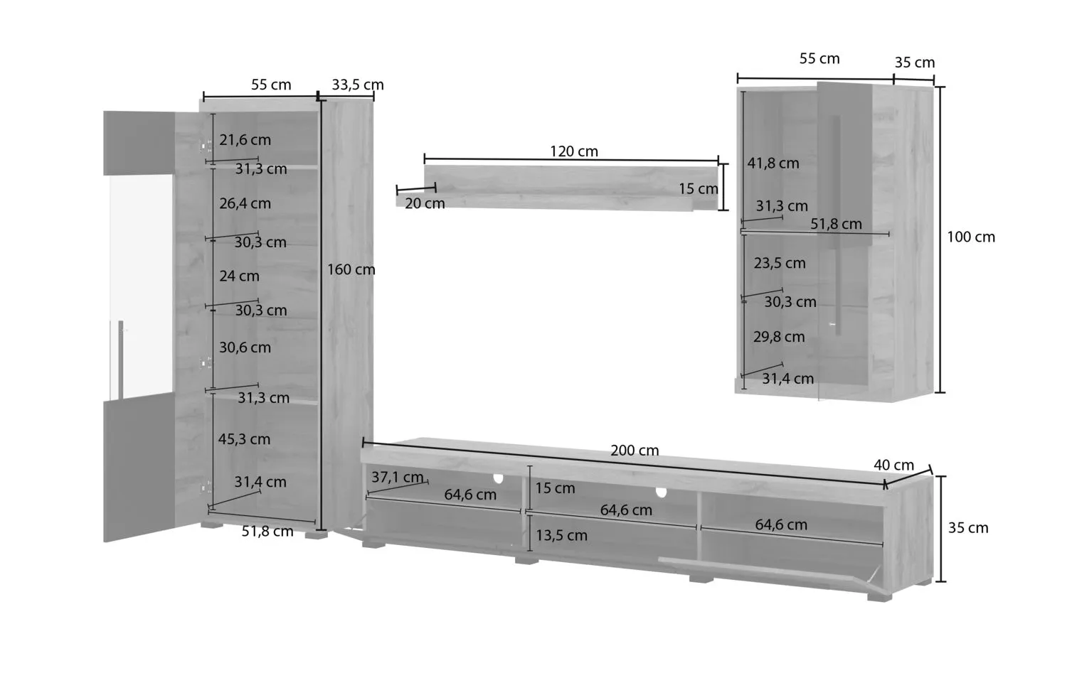 Meblościanka ROGER 10 dąb wotan/czarny - 22N2ZH10
