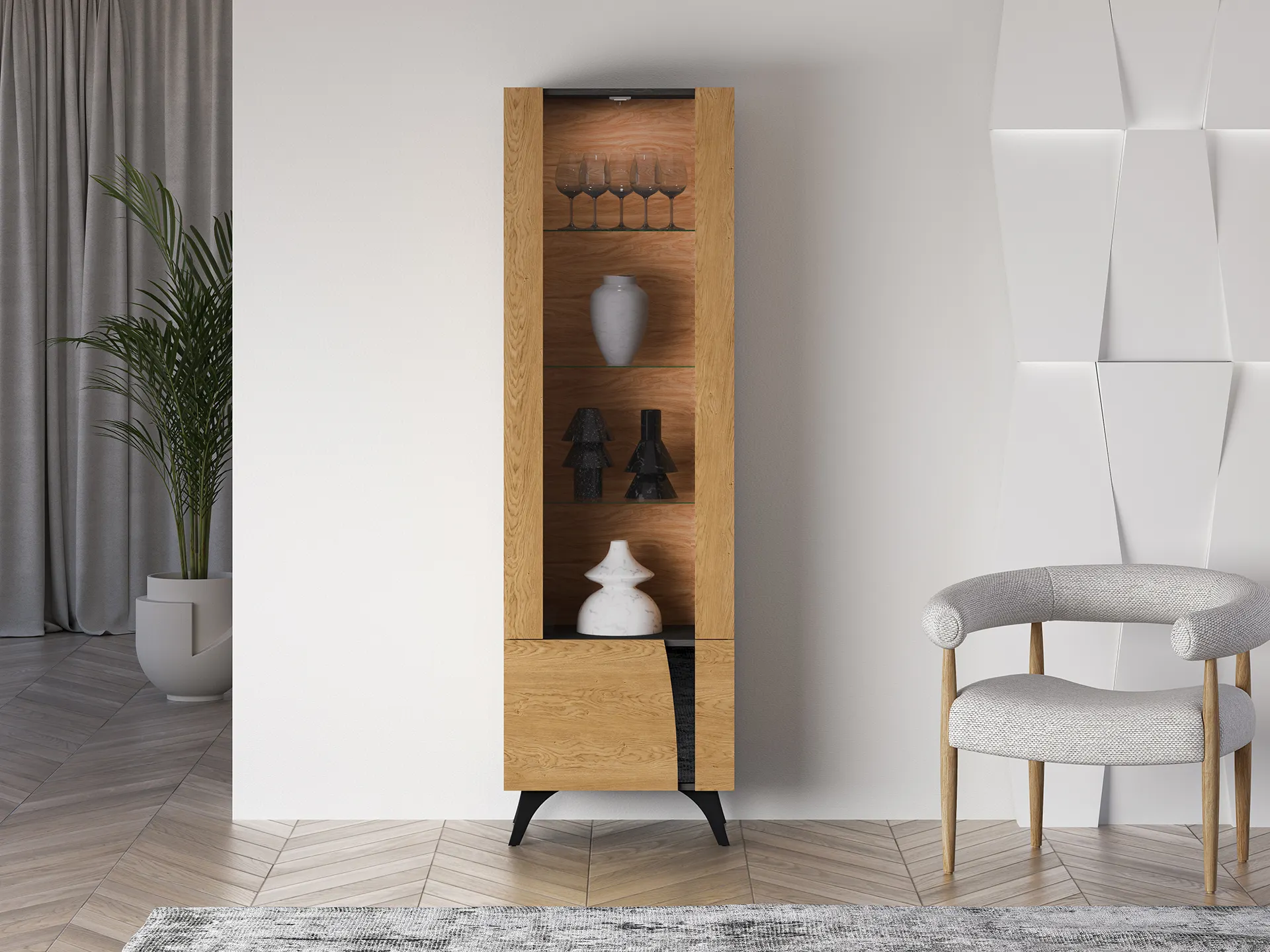 Witryna 1-drzwiowa TOSCANIA 02 lewa dąb baltic dune jesion prestige czarny - 1TOSC02L-001