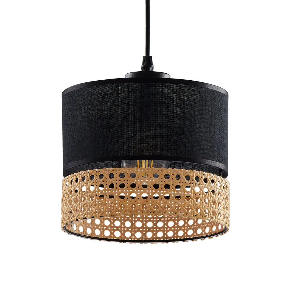 Lampa wisząca PAGLIA czarna z brązowym elementem z plecionki 160x20cm - TK_6544